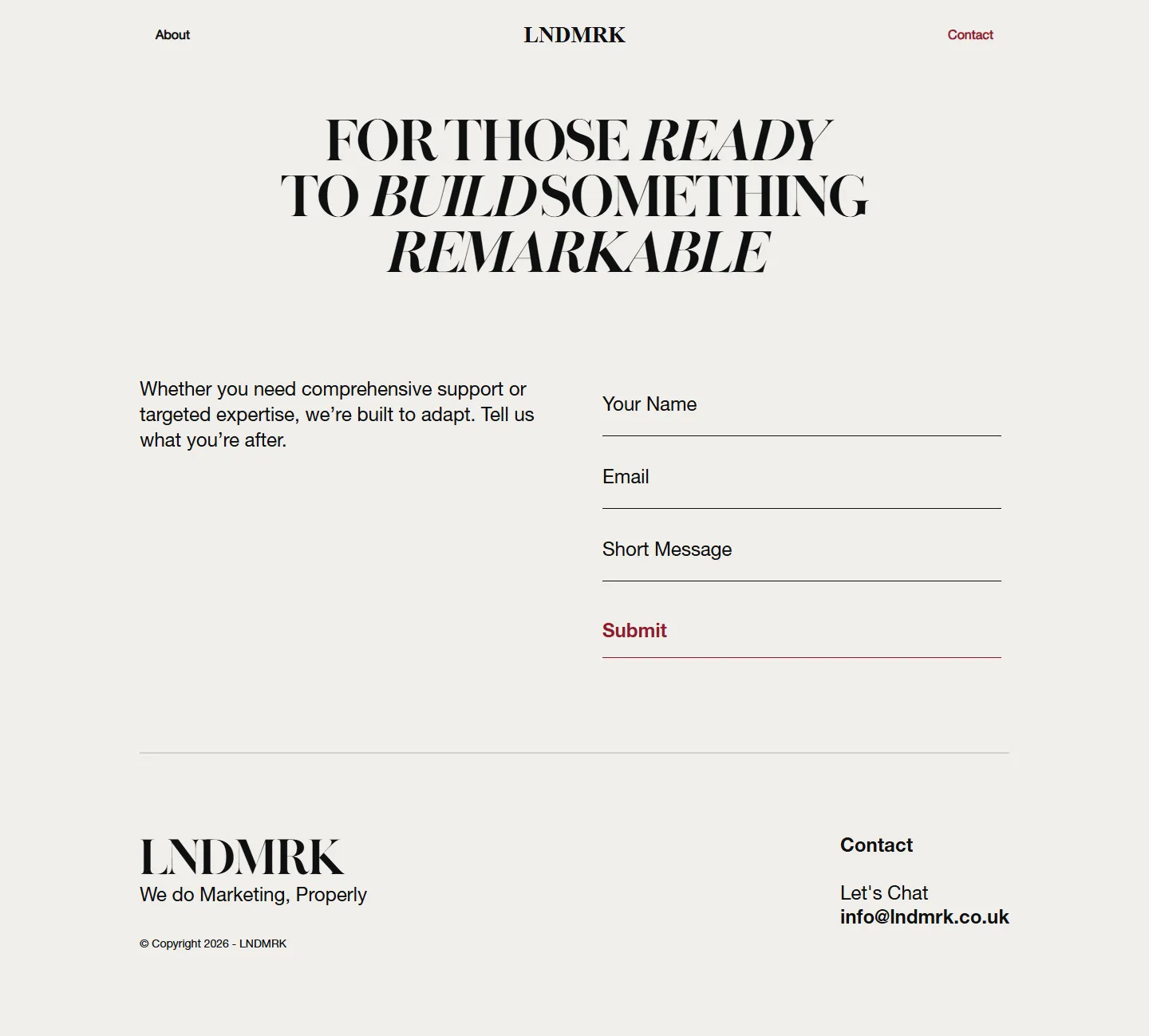 The LNDMRK Contact page