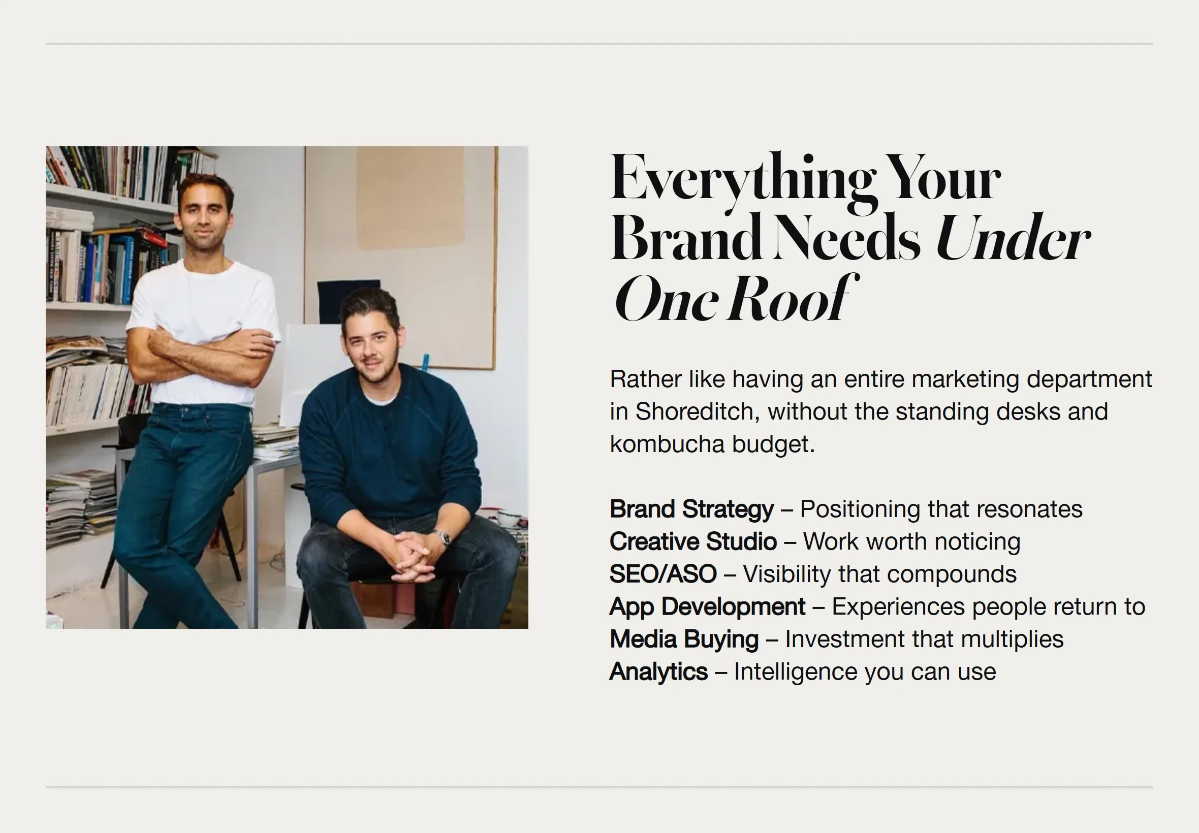 The LNDMRK "Everything your brand needs under one roof" section on an iPad