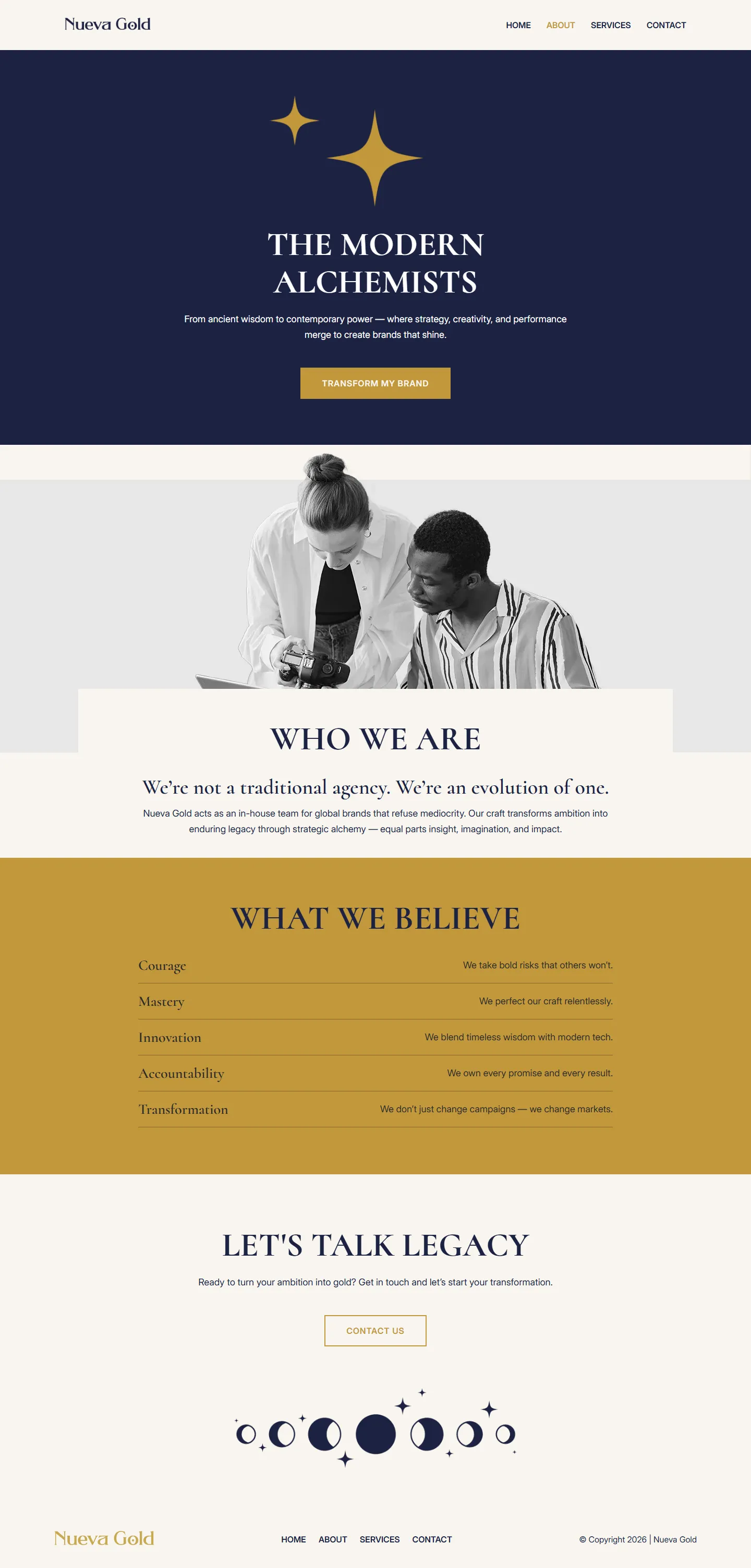 The Nueva Gold About page