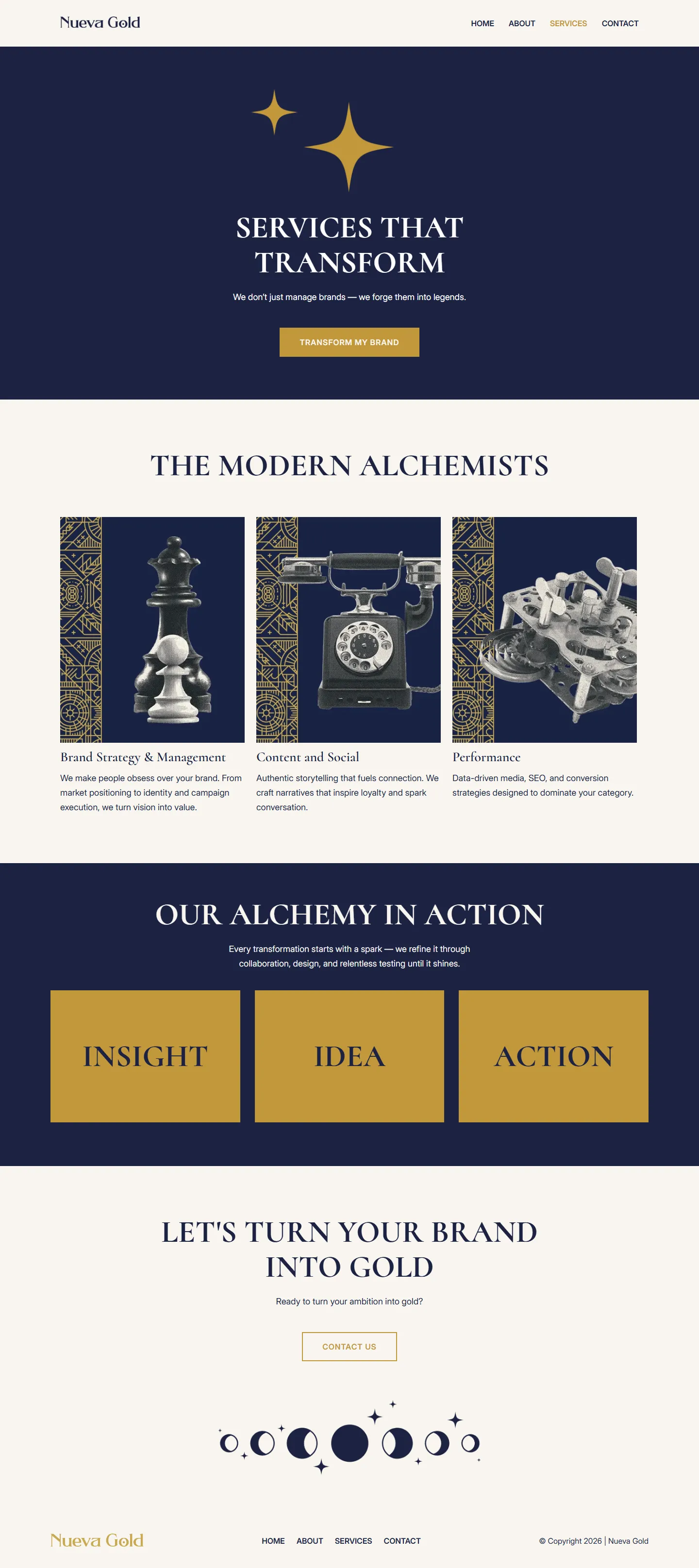 The Nueva Gold Services page