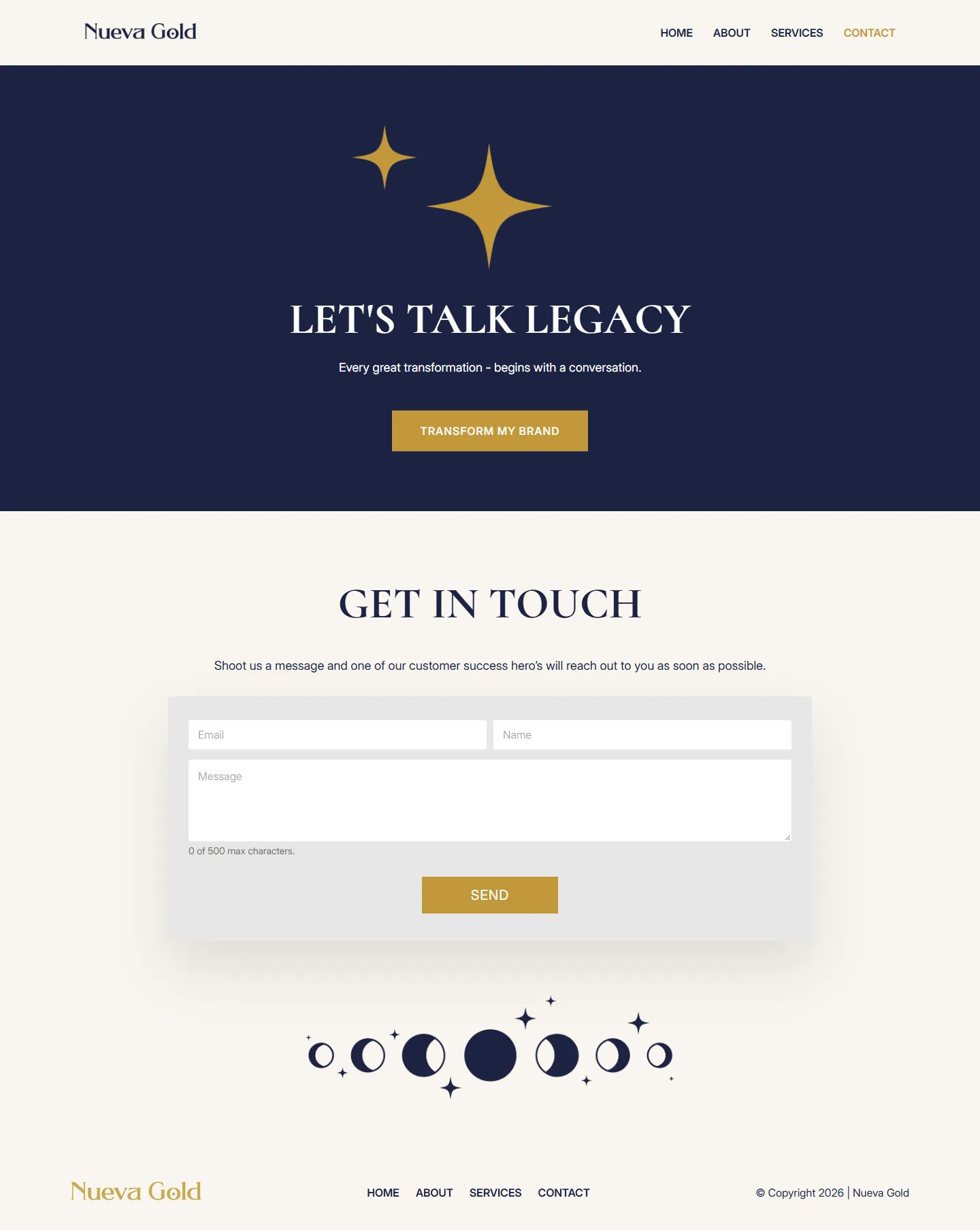 The Nueva Gold Contact page