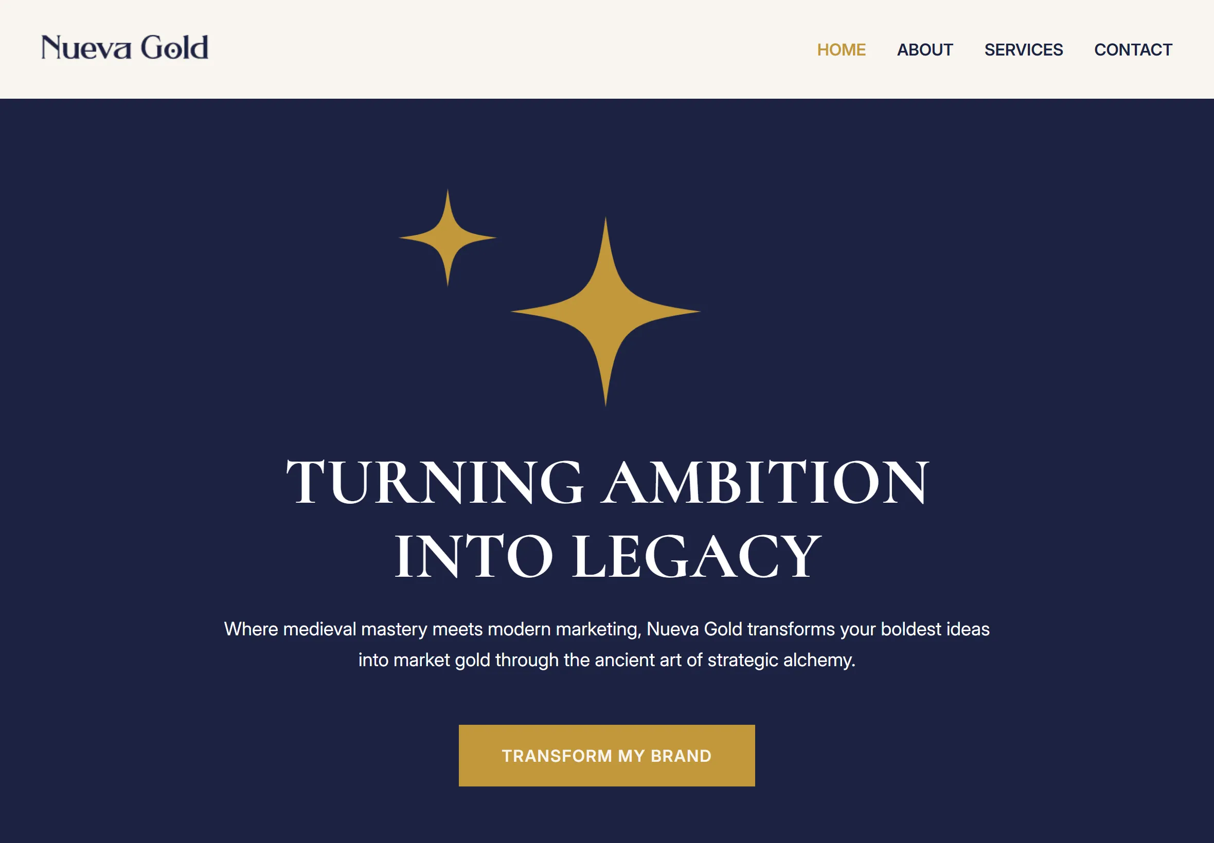 The Nueva Gold home page on an iPad